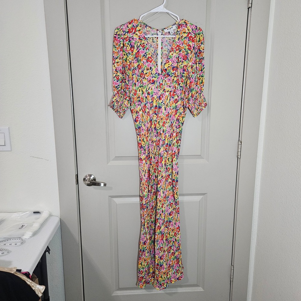 RIXO for Target Floral V-Neck Maxi Dress Multicolor Smocked Sleeve Size 6